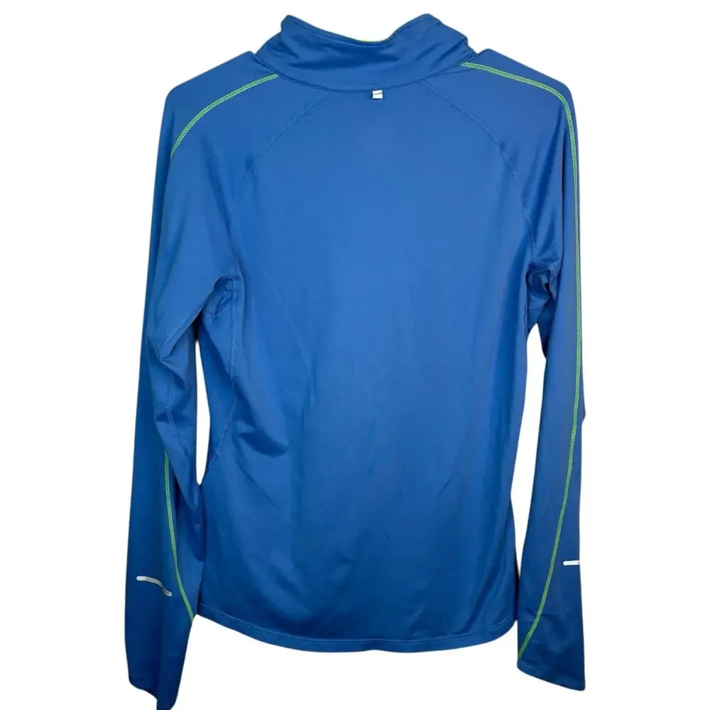 Nike Athletic Dri-Fit Quarter Zip‎ Shirt M  Reflective Trim Blue Lime Green